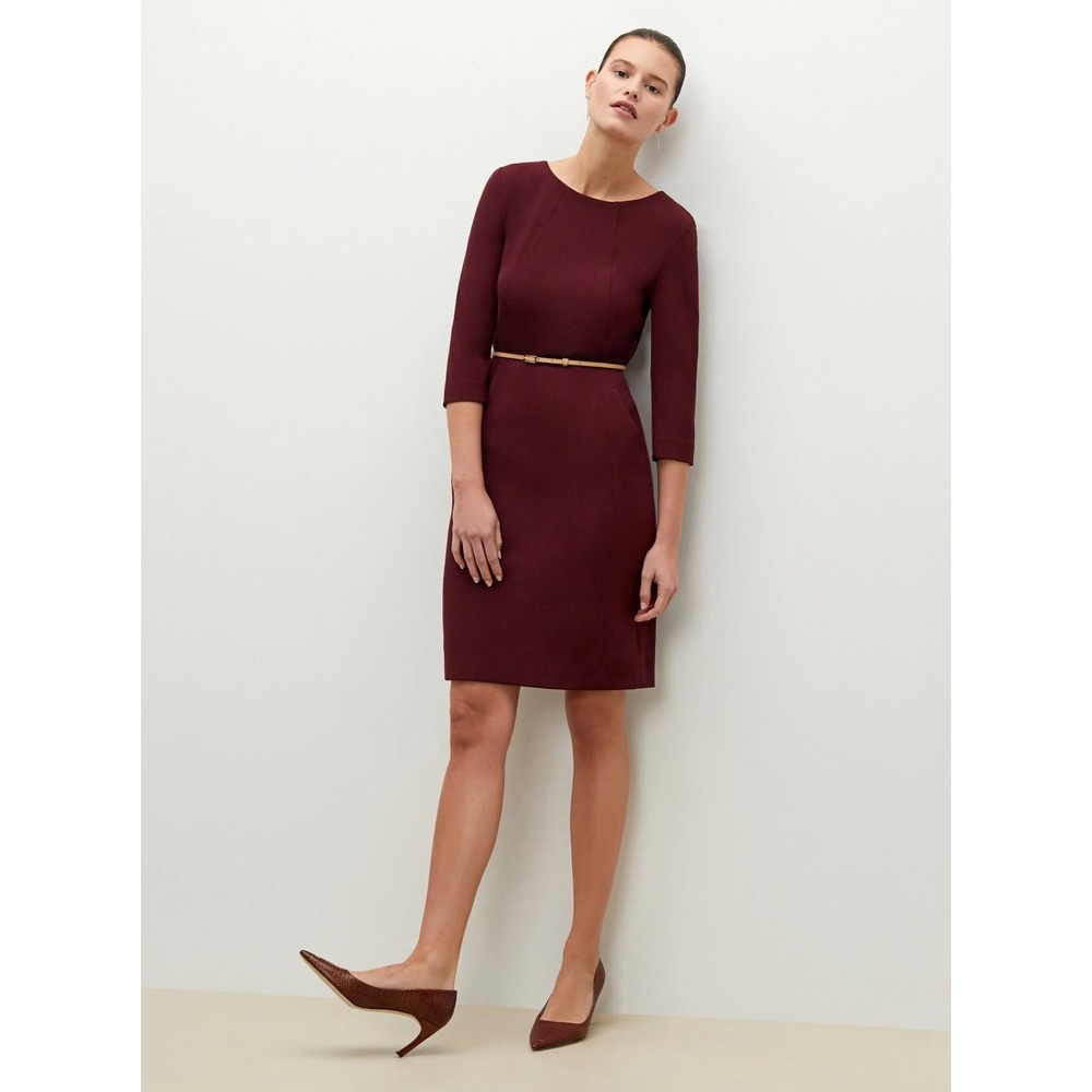 MM. LaFleur The Etsuko Dress Claret Burgundy Sheath Pocket Workwear Size 8